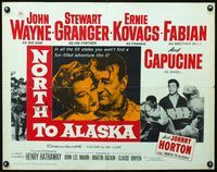 2g577 NORTH TO ALASKA half-sheet movie poster R64 John Wayne & sexy Capucine in the Yukon!