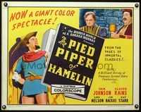 2g600 PIED PIPER OF HAMELIN half-sheet R66 great image of Van Johnson in wacky outfit with flute!