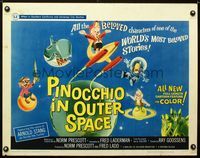 2g603 PINOCCHIO IN OUTER SPACE half-sheet movie poster '65 great sci-fi cartoon artwork!