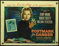 2g609 POSTMARK FOR DANGER style B half-sheet '55 Terry Moore is hunted by the postcard killer!