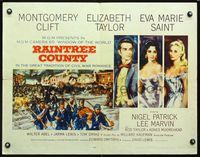 2g620 RAINTREE COUNTY style A 1/2sh '57 art of Montgomery Clift, Elizabeth Taylor & Eva Marie Saint!
