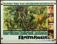2g621 RAMPAGE half-sheet '63 Robert Mitchum & Elsa Martinelli in the African jungle, cool art!