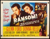 2g622 RANSOM style B half-sheet movie poster '56 Glenn Ford, Donna Reed, kidnapping!