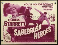 2g646 SAGEBRUSH HEROES half-sheet poster '45 great image of western hero Charles Starrett fighting!