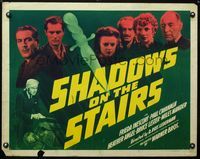 2g665 SHADOWS ON THE STAIRS style B half-sheet poster '41 cool image of cast & knife through title!
