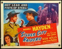 2g674 SILVER CITY RAIDERS half-sheet poster '43 cowboy Russell Hayden has hot lead & fists of steel!