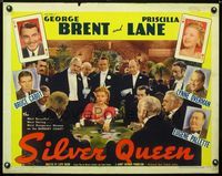 2g675 SILVER QUEEN style A half-sheet '42 beautiful Priscilla Lane gambling in huge poker game!