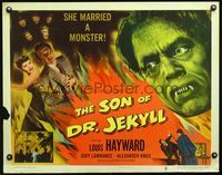 2g684 SON OF DR. JEKYLL half-sheet poster '51 Louis Hayward, she married a monster, great image!