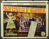 2g705 STREET GIRL half-sheet movie poster '29 sexy Betty Compson holds violin by Jack Oakie's band!