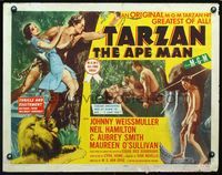 2g726 TARZAN THE APE MAN style A half-sheet R54 art of Johnny Weismuller & Maureen O'Sullivan!