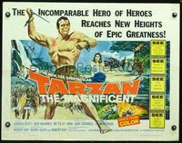 2g727 TARZAN THE MAGNIFICENT 1/2sheet '60 art of barechested Gordon Scott, the greatest of them all!