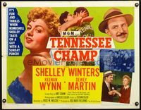2g729 TENNESSEE CHAMP style A half-sheet poster '54 boxing, great close up of sexy Shelley Winters!
