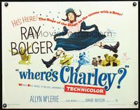 2g782 WHERE'S CHARLEY half-sheet movie poster '52 great artwork of wacky cross-dressing Ray Bolger!