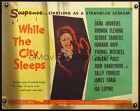 2g783 WHILE THE CITY SLEEPS half-sheet '56 great image of Lipstick Killer's victim, Fritz Lang noir!