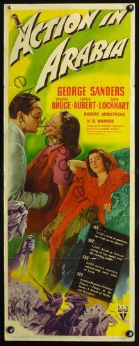 2h014 ACTION IN ARABIA insert poster '44 George Sanders & Virginia Bruce in the land of intrigue!