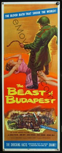 2h048 BEAST OF BUDAPEST insert '58 wild artwork of Russian soldier standing over sexy woman!