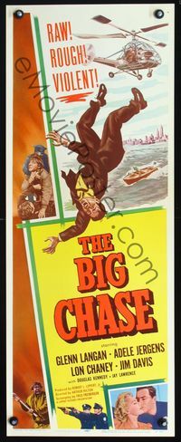 2h052 BIG CHASE insert '54 art of Glenn Langan falling from helicopter, plus crazed Lon Chaney Jr!