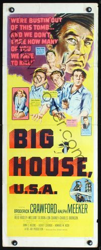 2h055 BIG HOUSE U.S.A. insert '55 art of Brod Crawford, Ralph Meeker, Charles Bronson & Lon Chaney!