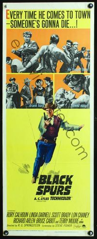 2h060 BLACK SPURS insert poster '65 every time Rory Calhoun comes to town, someone's gonna die!