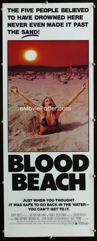 2h065 BLOOD BEACH insert movie poster '81 classic girl in bikini sinking in quicksand image!