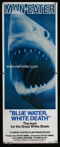 2h069 BLUE WATER, WHITE DEATH insert movie poster '71 cool super close image of great white shark!