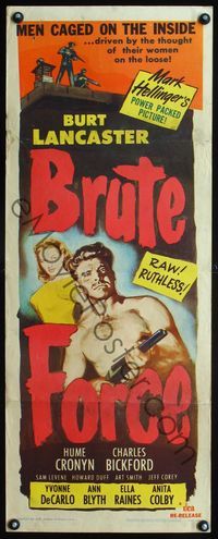2h081 BRUTE FORCE insert poster '47 Jules Dassin, barechested Burt Lancaster & sexy Yvonne DeCarlo!
