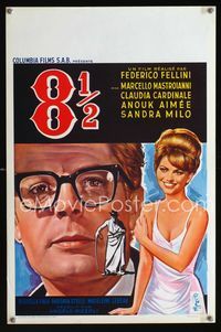 2j066 8 1/2 Belgian '63 Federico Fellini, art of Marcello Mastroianni & sexy Claudia Cardinale!
