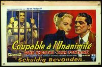 2j089 BEYOND A REASONABLE DOUBT Belgian '56 Fritz Lang noir, art of Dana Andrews & Joan Fontaine!