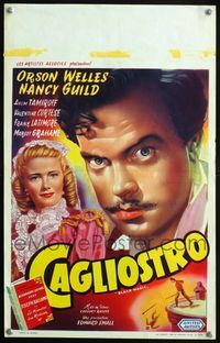 2j093 BLACK MAGIC Belgian '49 cool c/u art of Orson Welles as Cagliostro, plus pretty Nancy Guild!
