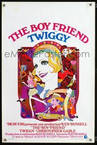 2j101 BOY FRIEND Belgian '71 cool art of sexy Twiggy by Dick Ellescas, directed by Ken Russell!