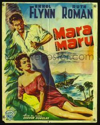 2j215 MARA MARU Belgian '52 art of Errol Flynn & Ruth Roman in the tropical Philippines by Wik!