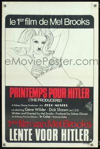 2j244 PRODUCERS Belgian poster '67 Mel Brooks, wacky artwork of sexy girl with Hitler mustache!