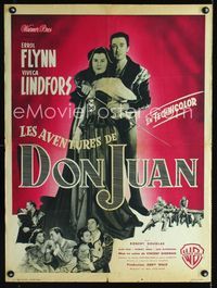 2j446 ADVENTURES OF DON JUAN French 23x32 '49 different image of Errol Flynn & Viveca Lindfors!