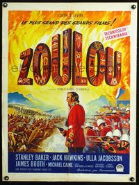 2j510 ZULU French 23x32 poster '64 Stanley Baker, really cool different artwork by Roger Soubie!