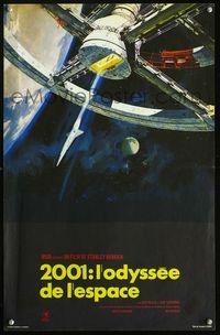 2j511 2001: A SPACE ODYSSEY French 15x21 R70s Stanley Kubrick sci-fi, space wheel art by Bob McCall!