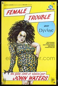 2j526 FEMALE TROUBLE video French 15x21 poster '74 John Waters, wacky different artwork of Divine!