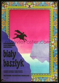 2j328 BELYY BASHLYK Polish 23x33 poster '75 cool artwork with man on horse by A. Krzysztoforski!