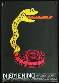 2j390 SILENT MOVIE Polish 23x33 '76 Mel Brooks, cool different film strip snake art by Flisak!