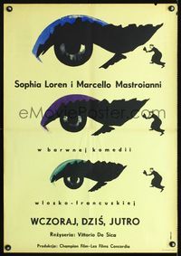 2j416 YESTERDAY, TODAY & TOMORROW Polish 23x33 poster '64 cool different art of eyes by Dabrowski!
