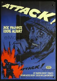 2j002 ATTACK Swedish '56 Robert Aldrich, cool different art of Jack Palance pulling grenade pin!