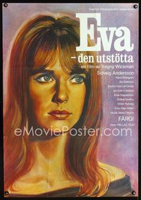 2j006 EVA - DEN UTSTOTTA Swedish movie poster '69 great close up art of beautiful Solveig Andersson!