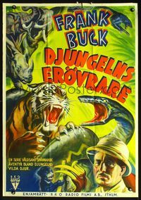 2j013 JUNGLE CAVALCADE Swedish poster '41 cool artwork of Frank Buck & Africa jungle creatures!