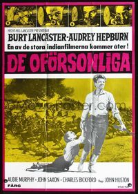 2j028 UNFORGIVEN Swedish movie poster R79 Burt Lancaster, Audrey Hepburn, directed by John Huston!
