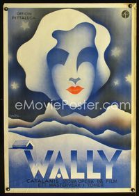 2j029 WALLY Swedish movie poster '32 great art of beautiful woman over Tyrolean Alps by Gero!
