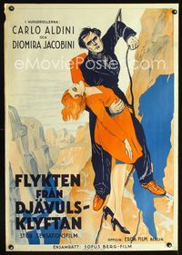 2j032 WER HAT BOBBY GESEHEN Swedish '30 cool art of mountain climber rescuing unconscious girl!