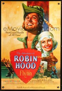 2i008 ADVENTURES OF ROBIN HOOD 1sh R89 Errol Flynn as Robin Hood Olivia De Havilland Rodriguez art!
