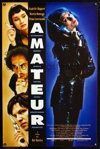 2i017 AMATEUR one-sheet movie poster '94 Isabelle Huppert, Hal Hartley, Martin Donovan
