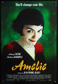 2i019 AMELIE DS one-sheet movie poster '01 Jean-Pierre Jeunet, great close up of Audrey Tautou!
