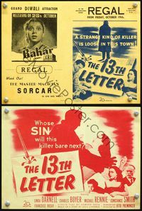2k042 13th LETTER movie herald '51 Otto Preminger, Linda Darnell, a strange kind of killer is loose!