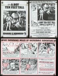 2k072 BOY TEN FEET TALL movie herald '65 Edward G. Robinson as the White Hunter, comic book style!